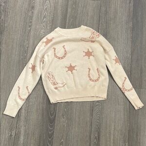 Cream and Pink Patterned Women's Sweater